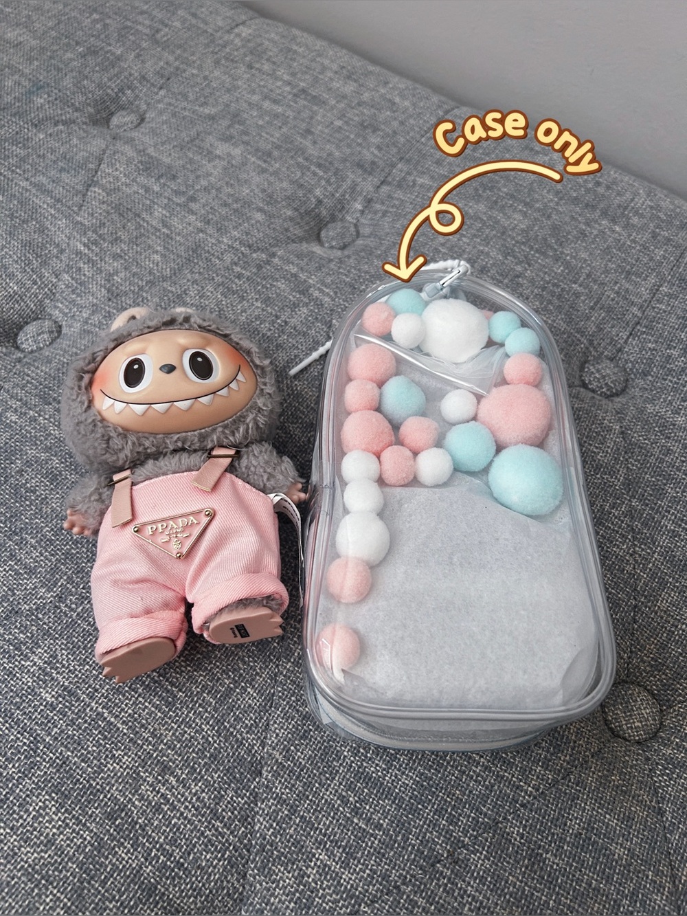 POP Mart Labubu Clear Plush Pom-Pom Case - Labubu 1/2/3
